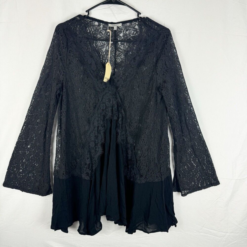 Jodifl Black Lace Tunic Blouse V-Neck Size S Bell Sleeve Witchy Goth Romantic